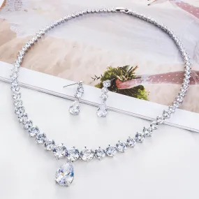 Cubic zirconia bride wedding necklace earring set CN10089