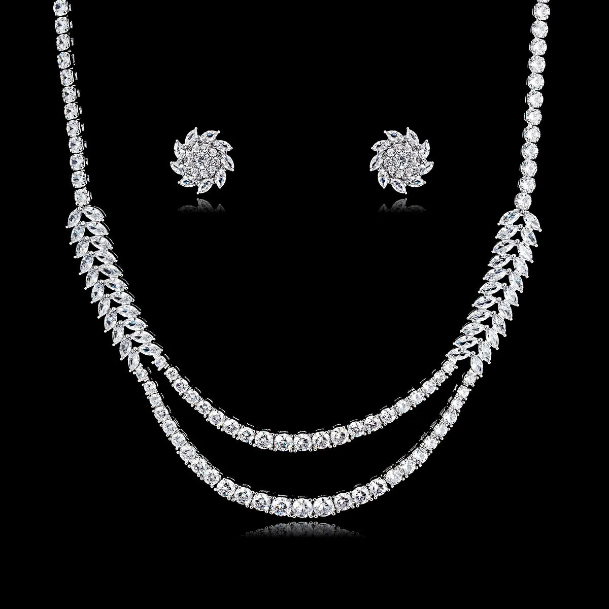 Cubic zirconia bride wedding necklace earring set CN10190