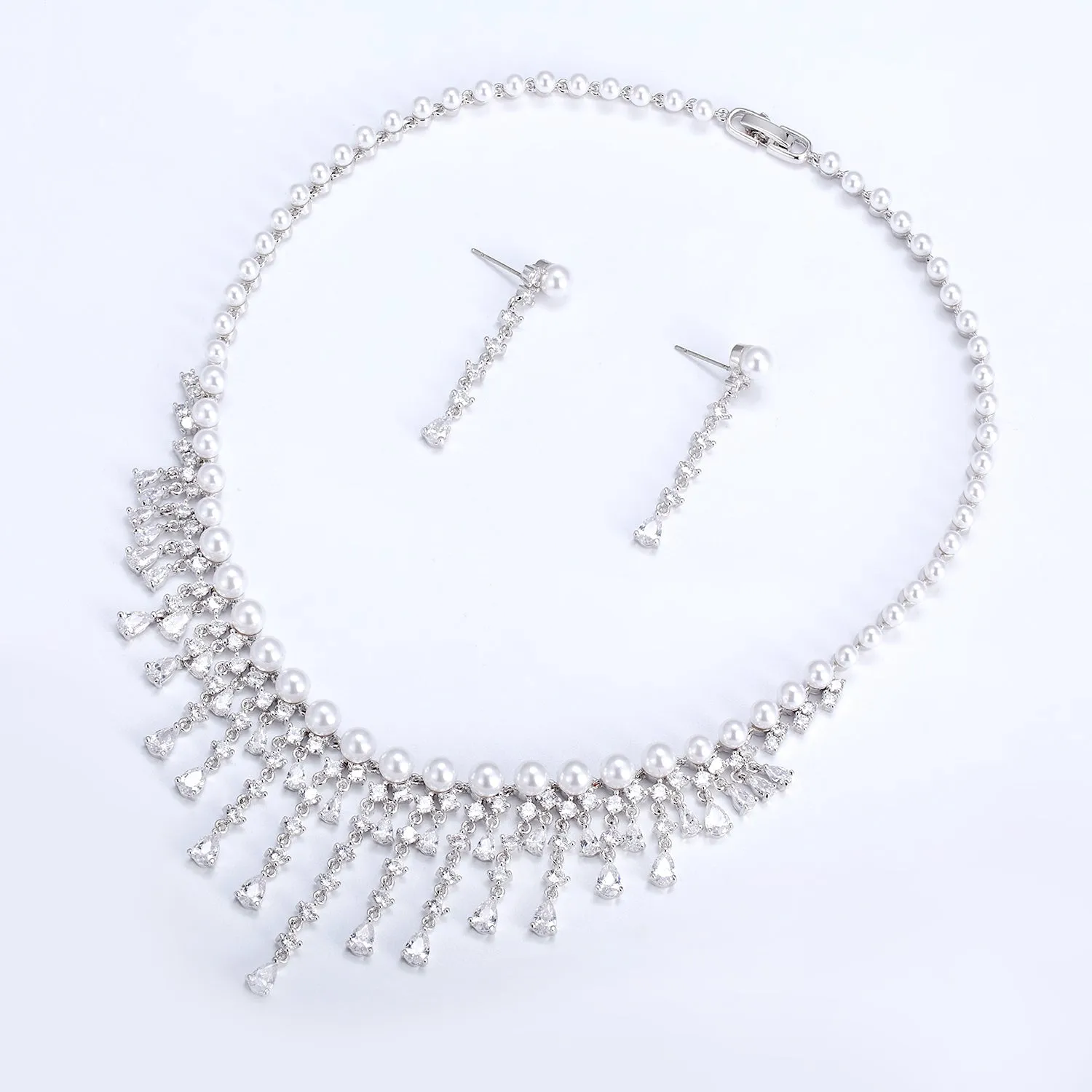 Cubic zirconia bride wedding necklace earring set CN10249