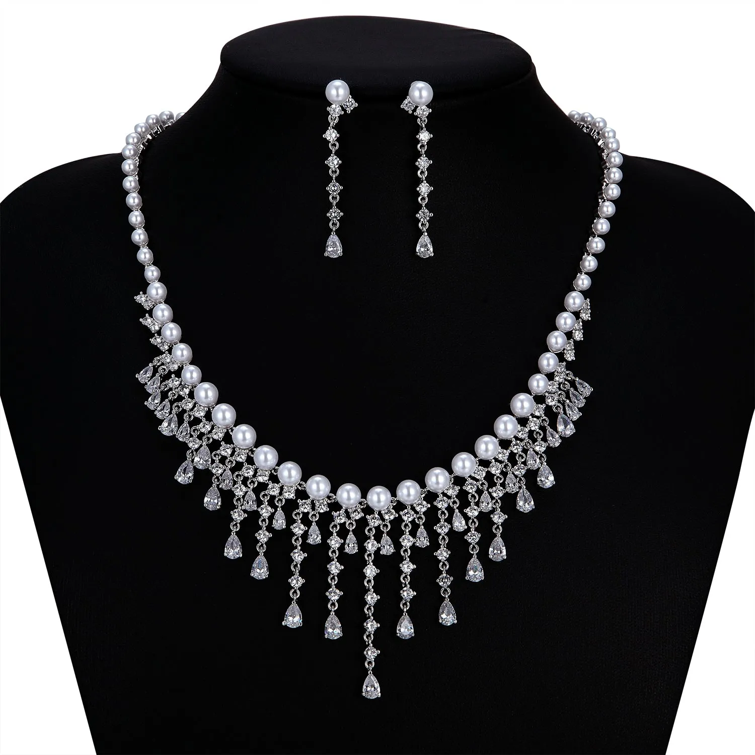 Cubic zirconia bride wedding necklace earring set CN10249
