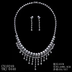 Cubic zirconia bride wedding necklace earring set CN10249
