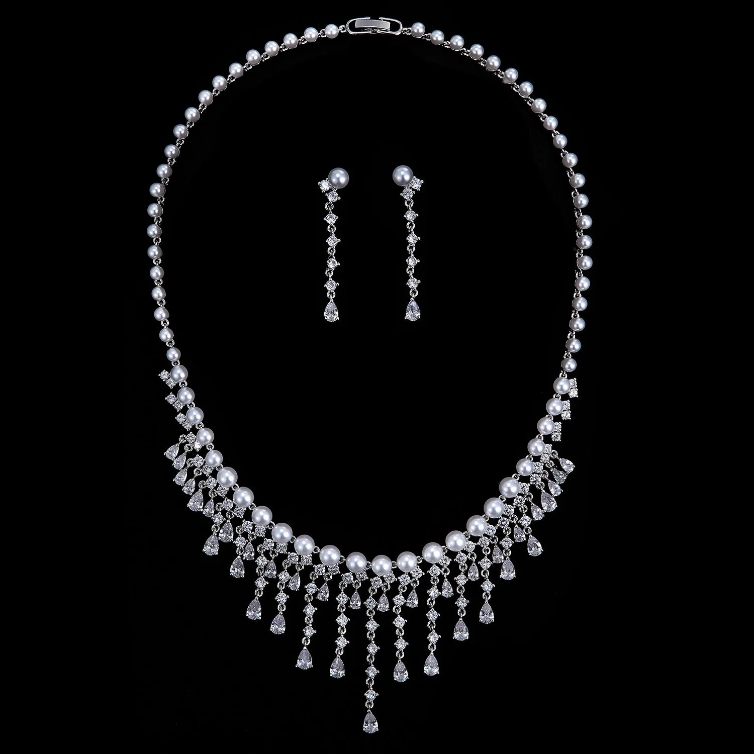 Cubic zirconia bride wedding necklace earring set CN10249