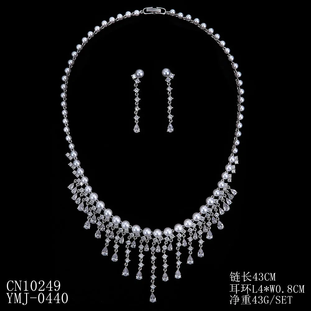 Cubic zirconia bride wedding necklace earring set CN10249
