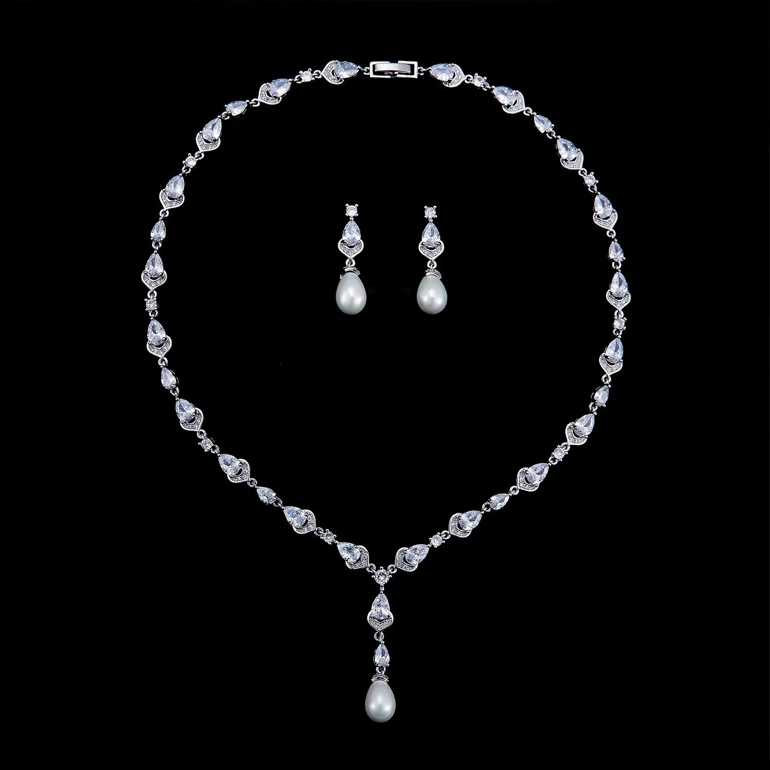 Cubic zirconia bride wedding necklace earring set CN10284