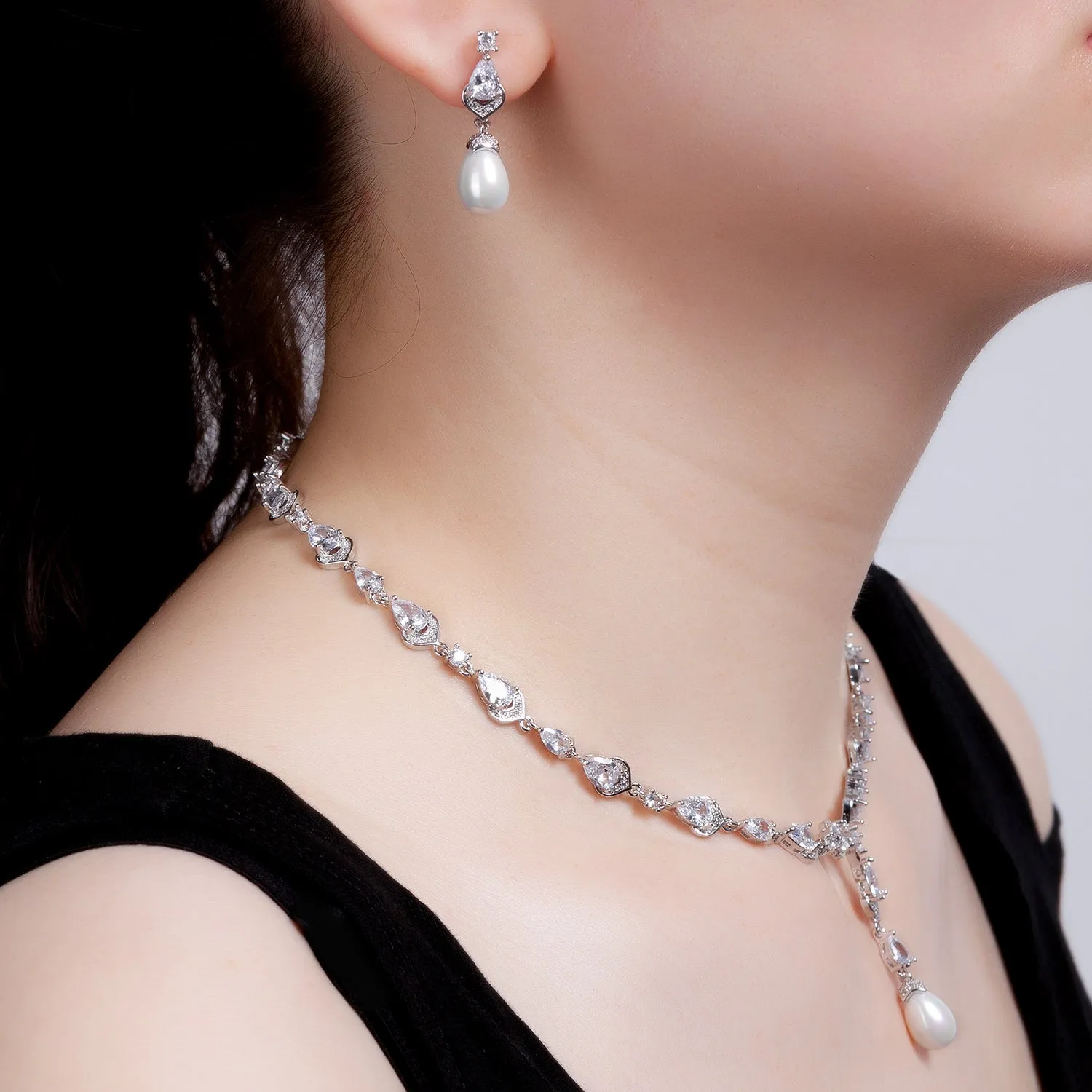 Cubic zirconia bride wedding necklace earring set CN10284
