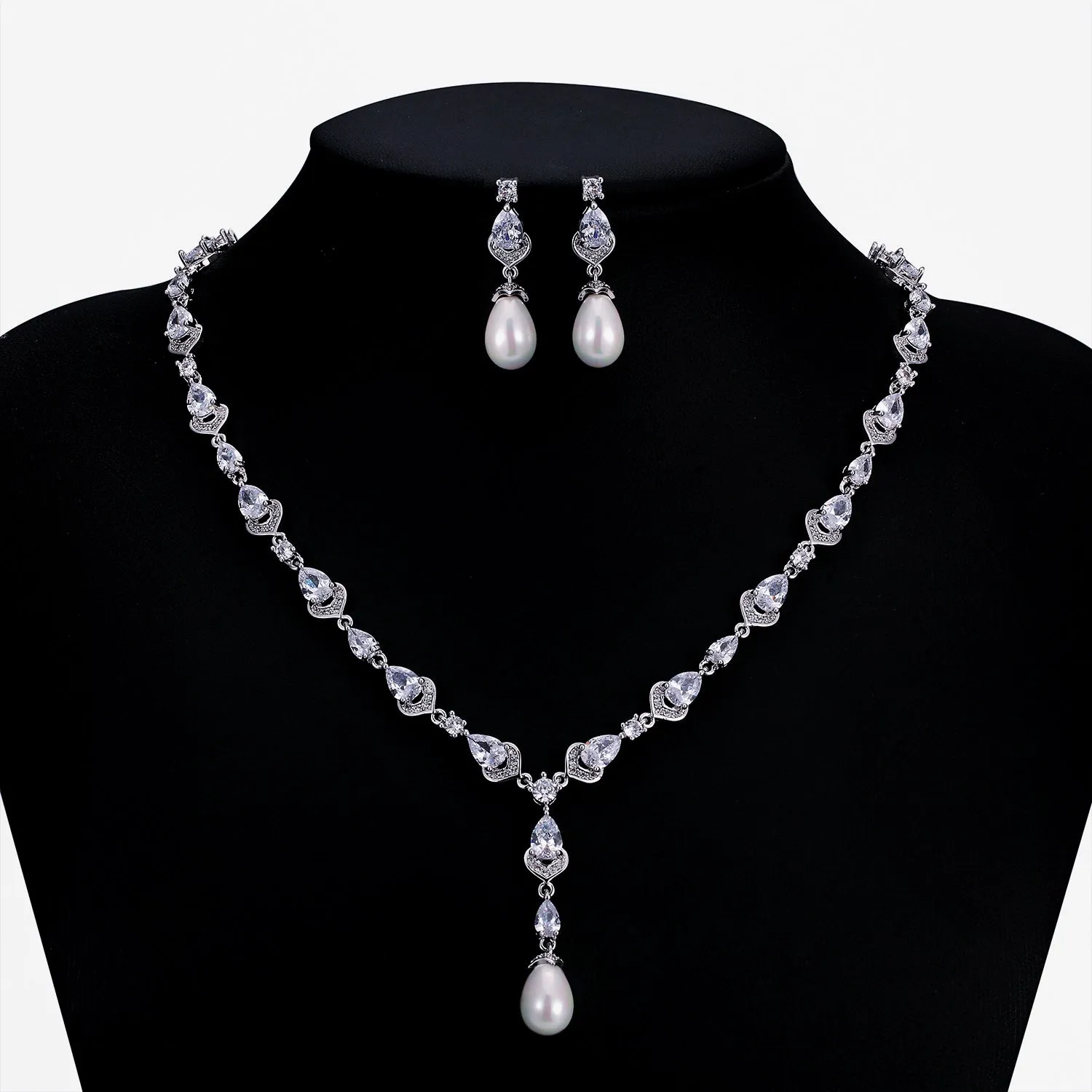 Cubic zirconia bride wedding necklace earring set CN10284