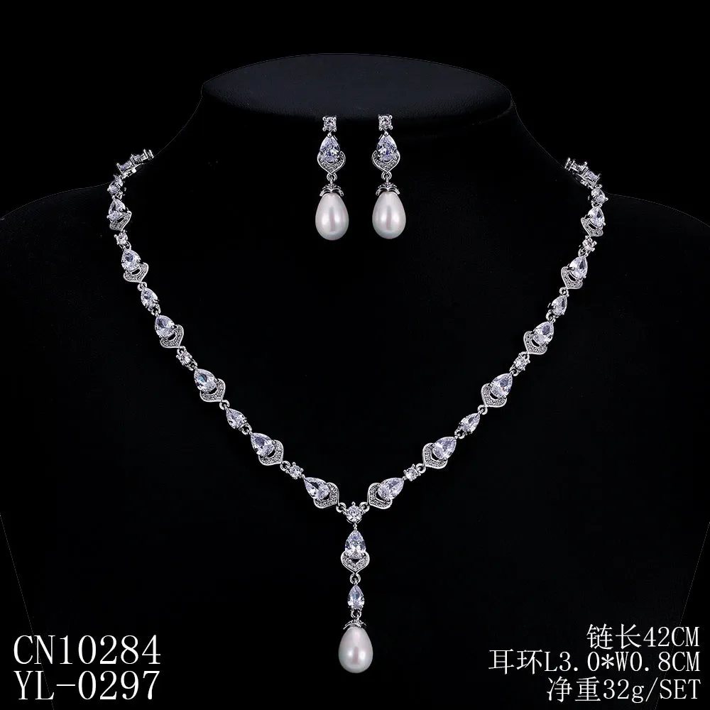 Cubic zirconia bride wedding necklace earring set CN10284