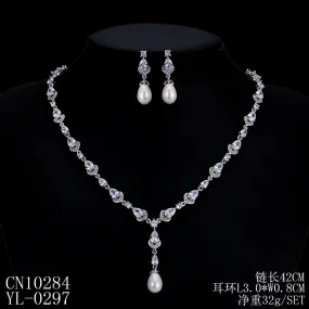 Cubic zirconia bride wedding necklace earring set CN10284