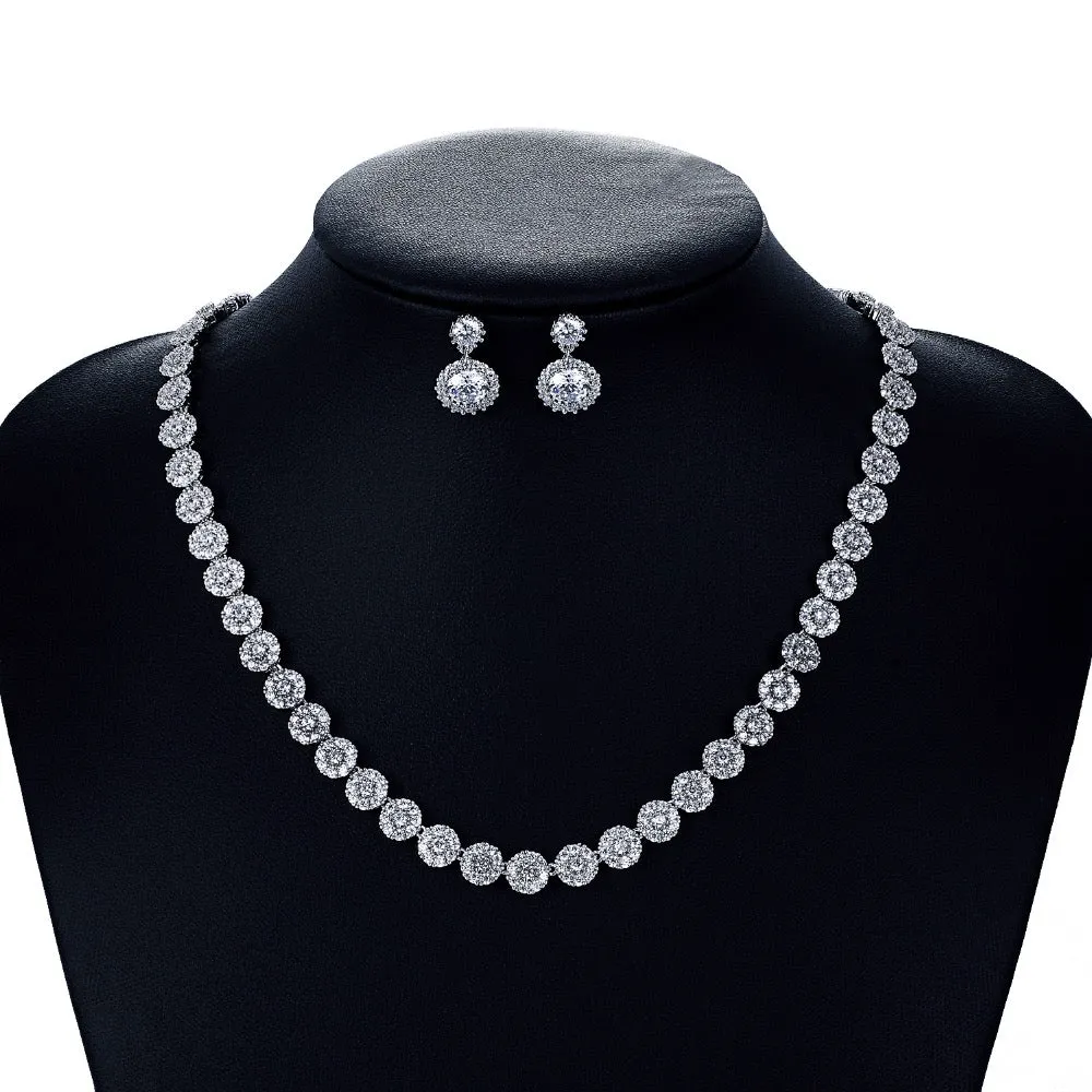 Cubic zirconia bride wedding necklace earring set top quality  CN10066