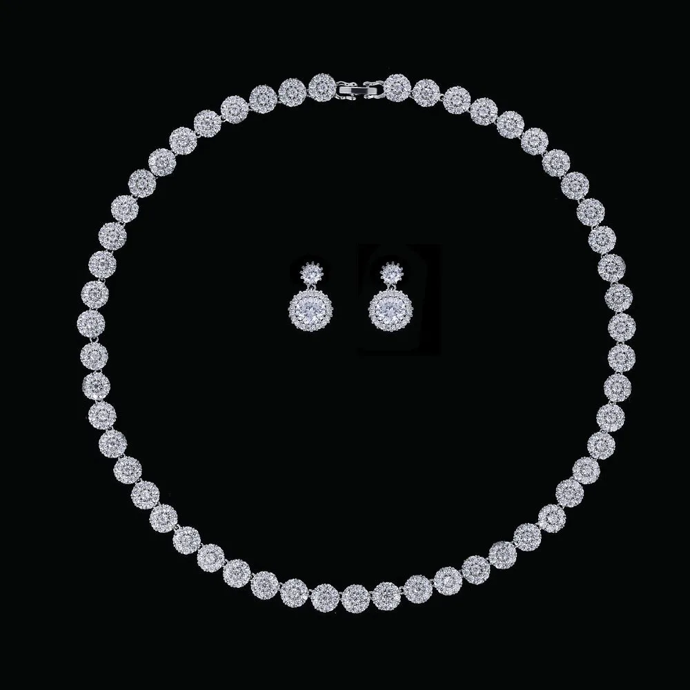 Cubic zirconia bride wedding necklace earring set top quality  CN10066