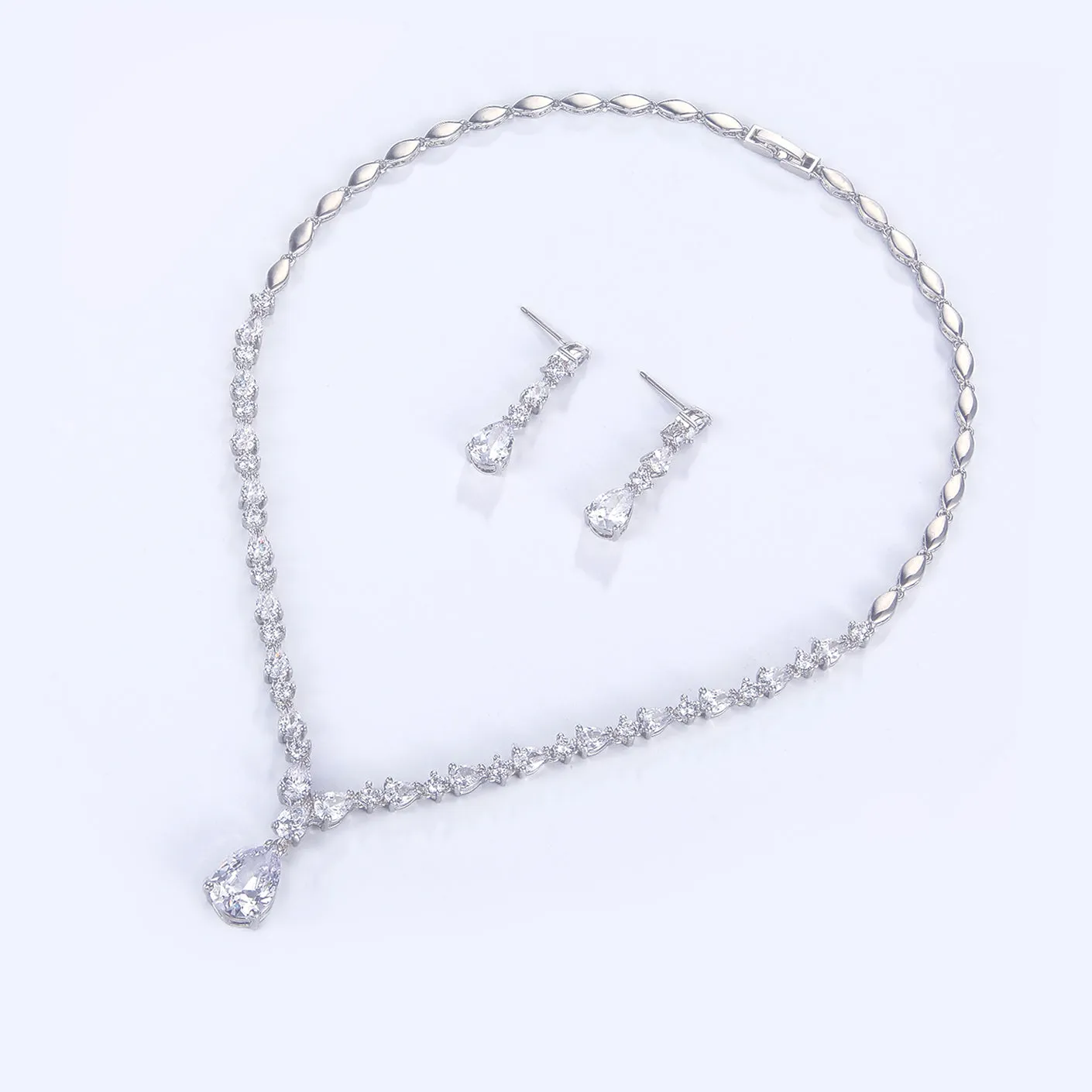 Cubic zirconia bride wedding necklace earring set top quality CN10152