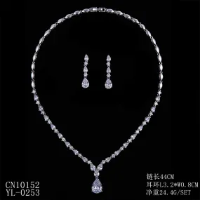 Cubic zirconia bride wedding necklace earring set top quality CN10152