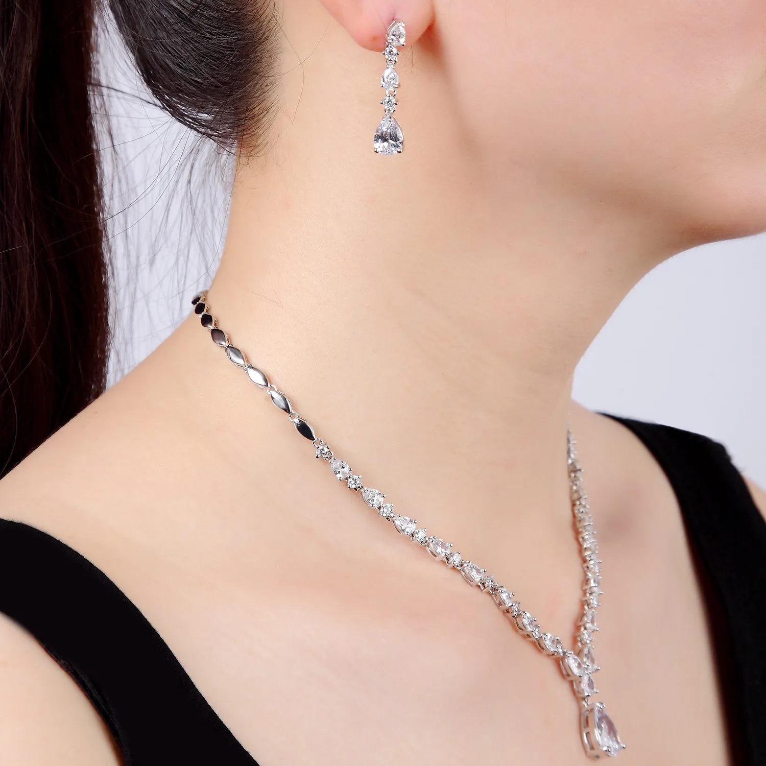 Cubic zirconia bride wedding necklace earring set top quality CN10152