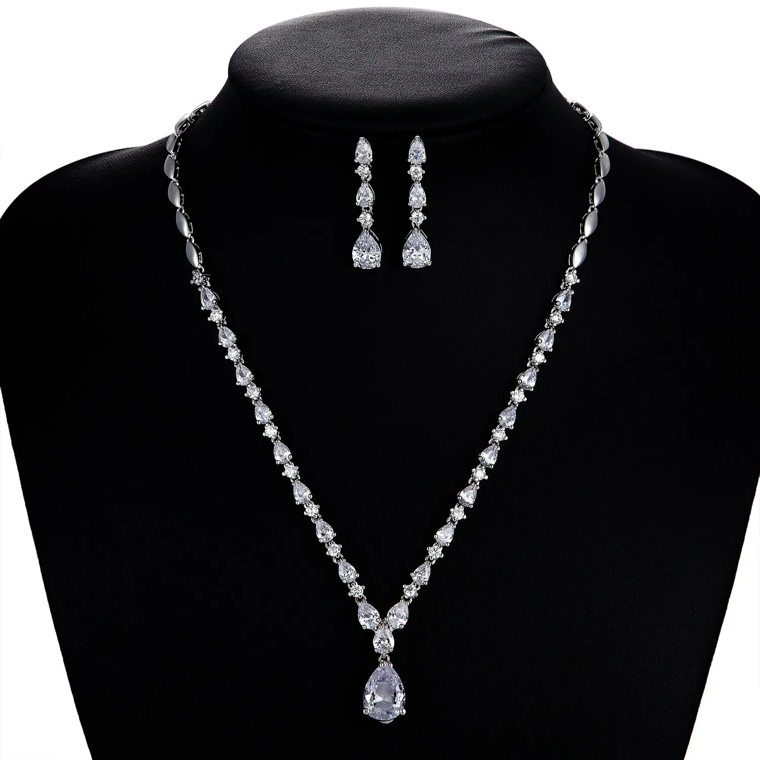 Cubic zirconia bride wedding necklace earring set top quality CN10152