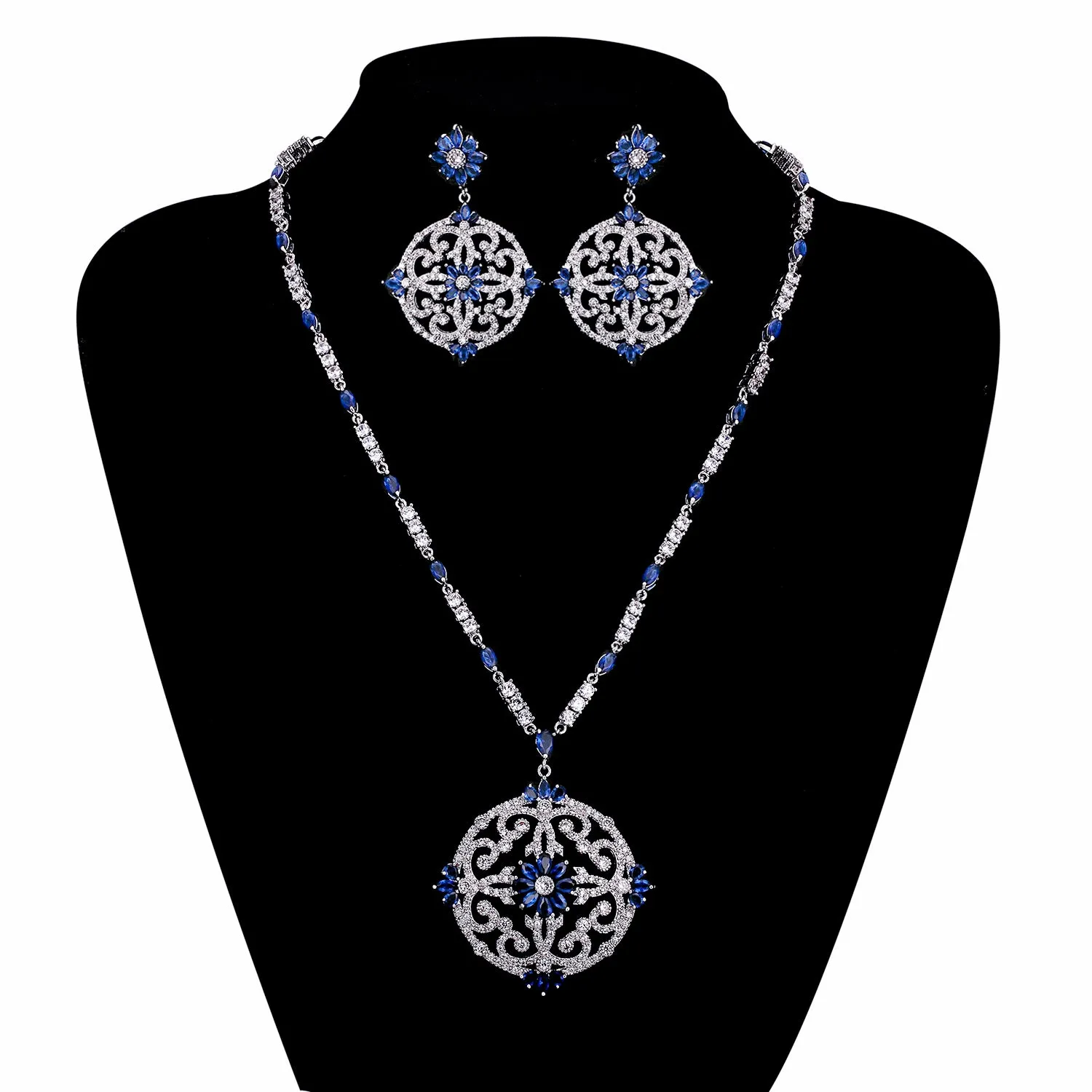 Cubic zirconia bride wedding necklace earring set top quality  CN10191