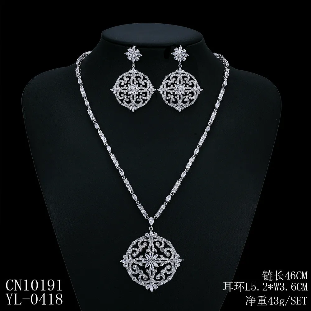 Cubic zirconia bride wedding necklace earring set top quality  CN10191