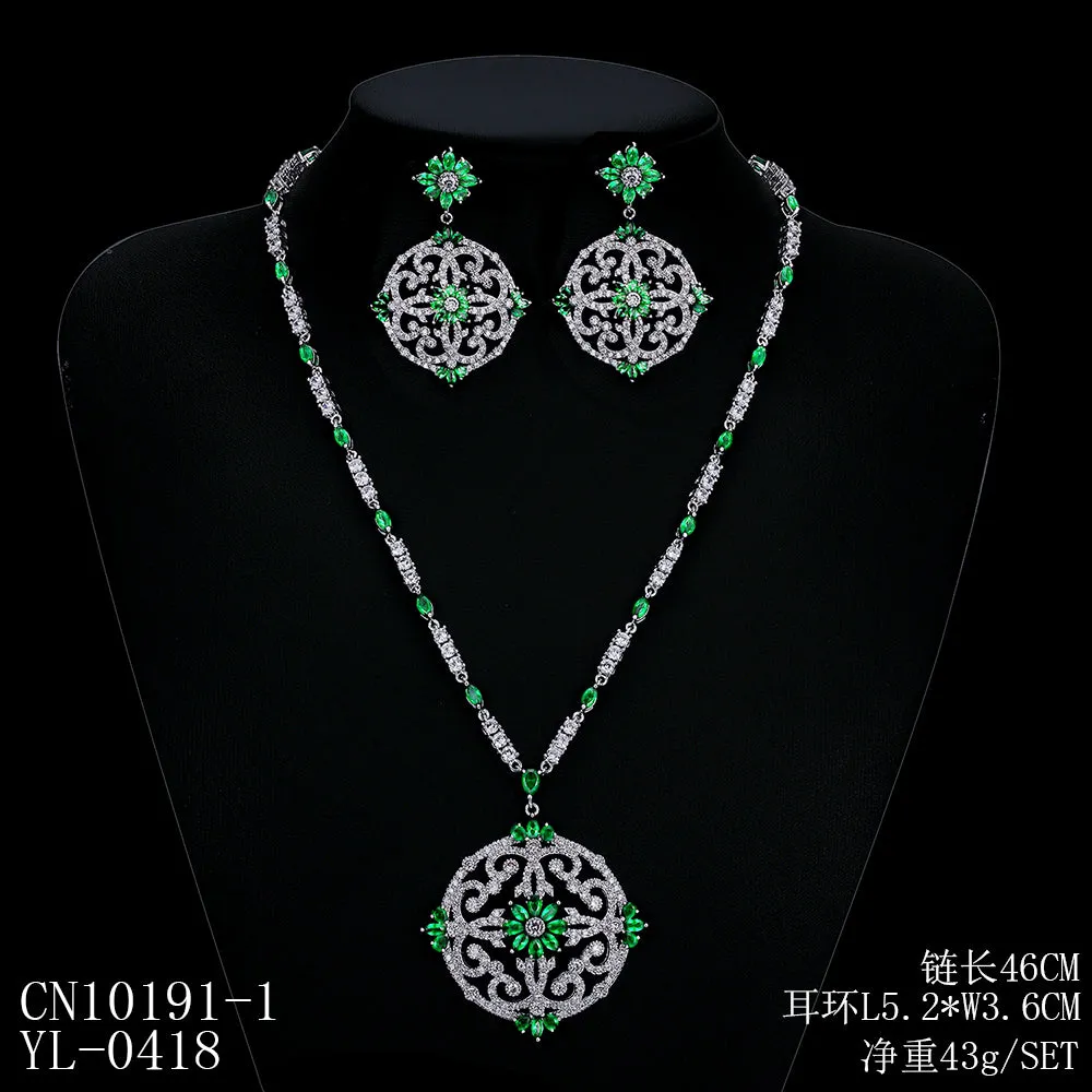 Cubic zirconia bride wedding necklace earring set top quality  CN10191