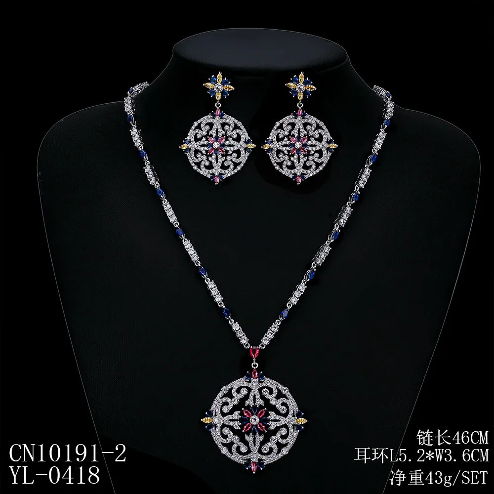 Cubic zirconia bride wedding necklace earring set top quality  CN10191