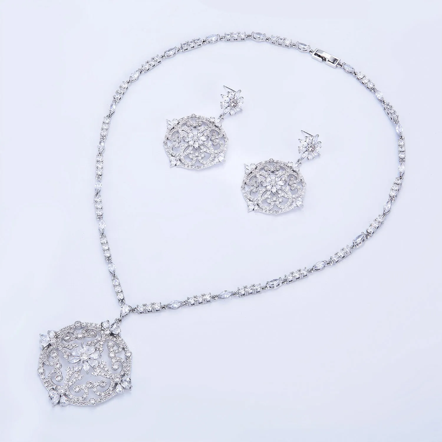 Cubic zirconia bride wedding necklace earring set top quality  CN10191