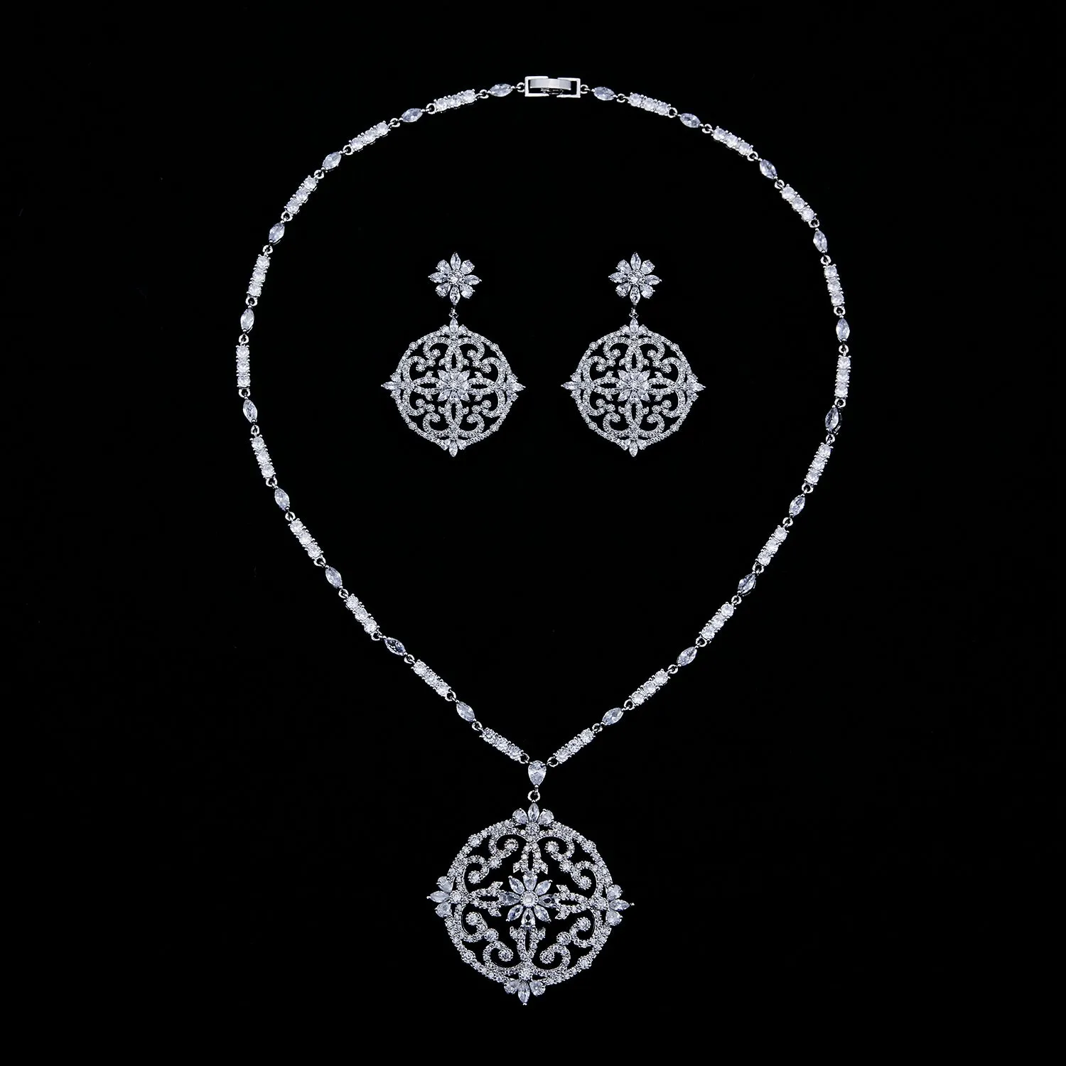 Cubic zirconia bride wedding necklace earring set top quality  CN10191