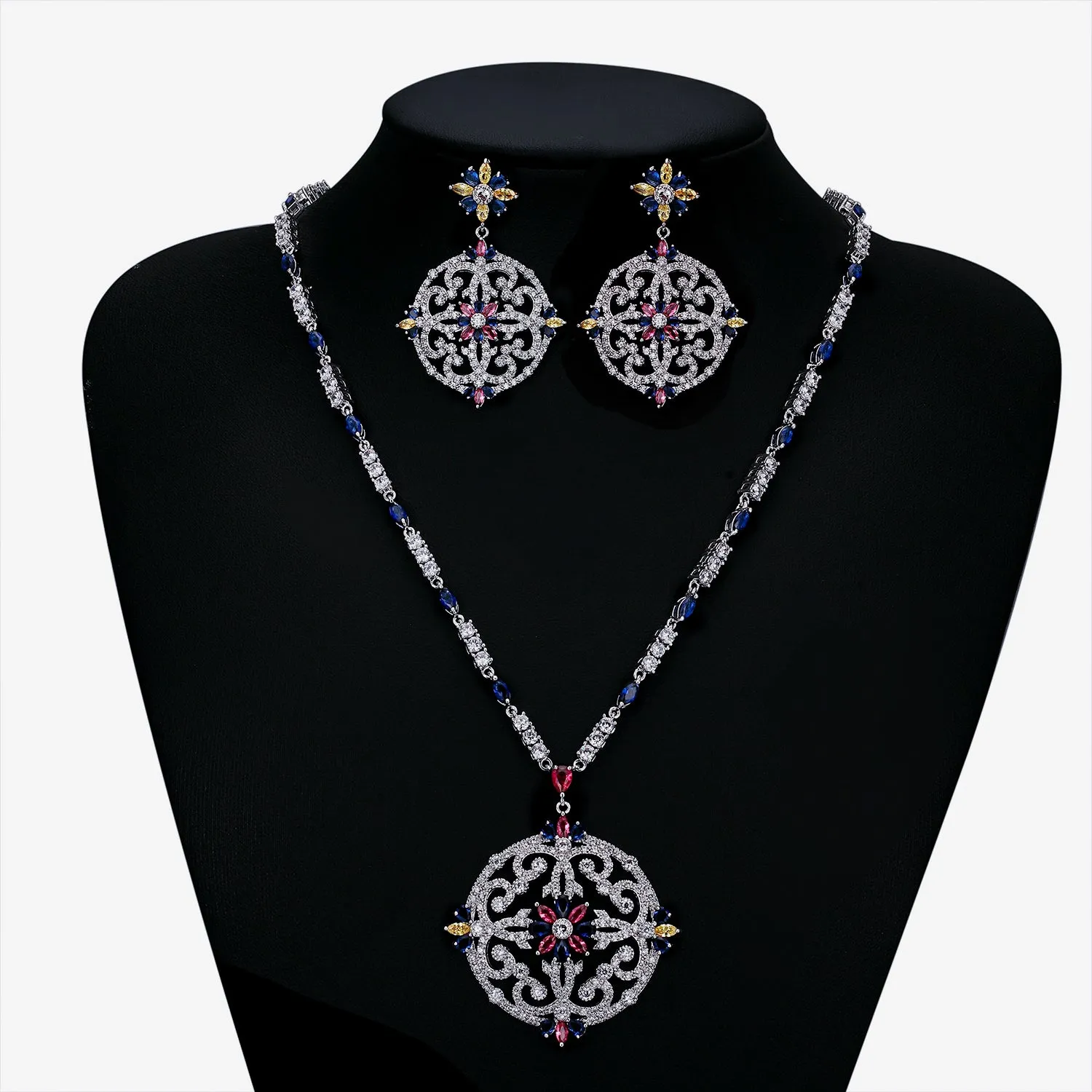 Cubic zirconia bride wedding necklace earring set top quality  CN10191