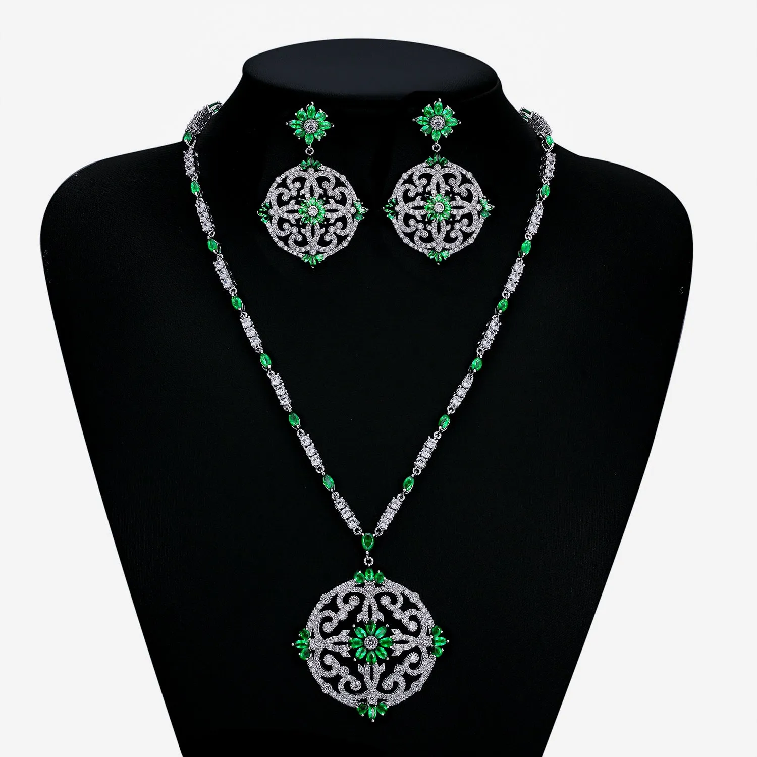 Cubic zirconia bride wedding necklace earring set top quality  CN10191