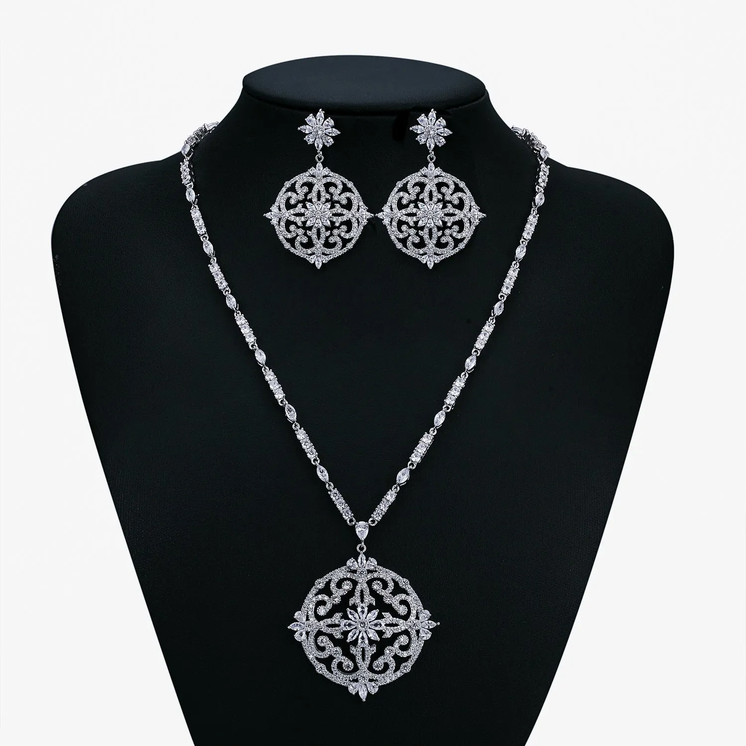 Cubic zirconia bride wedding necklace earring set top quality  CN10191