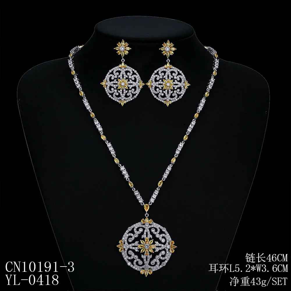 Cubic zirconia bride wedding necklace earring set top quality  CN10191