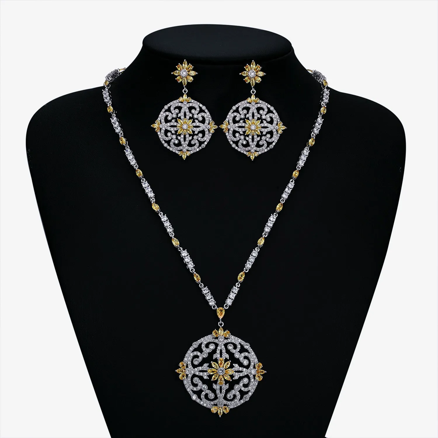 Cubic zirconia bride wedding necklace earring set top quality  CN10191