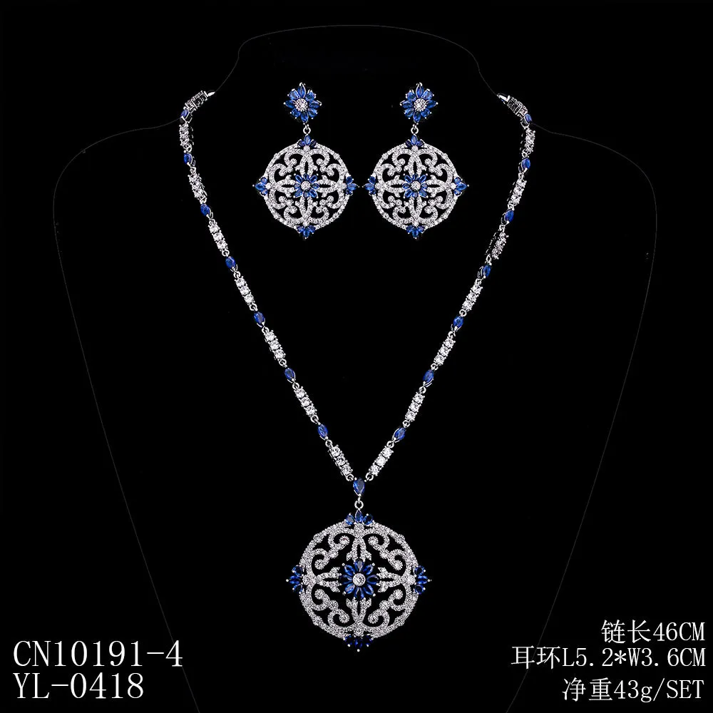 Cubic zirconia bride wedding necklace earring set top quality  CN10191