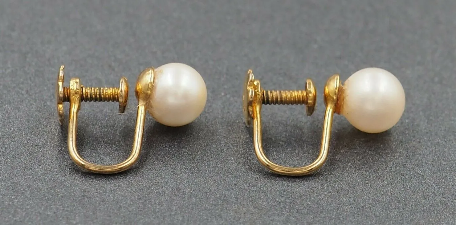 Cultured Pearl 9ct Yellow Gold Vintage Screw Back Earrings
