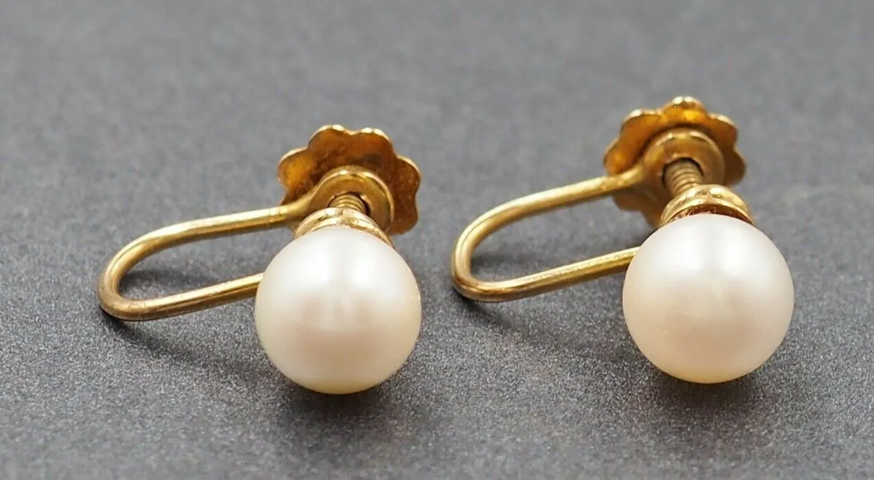 Cultured Pearl 9ct Yellow Gold Vintage Screw Back Earrings
