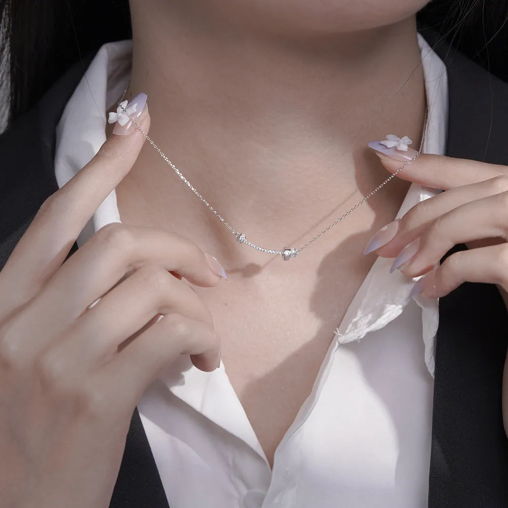 Curved Strip Pendant Zircon Silver Necklace