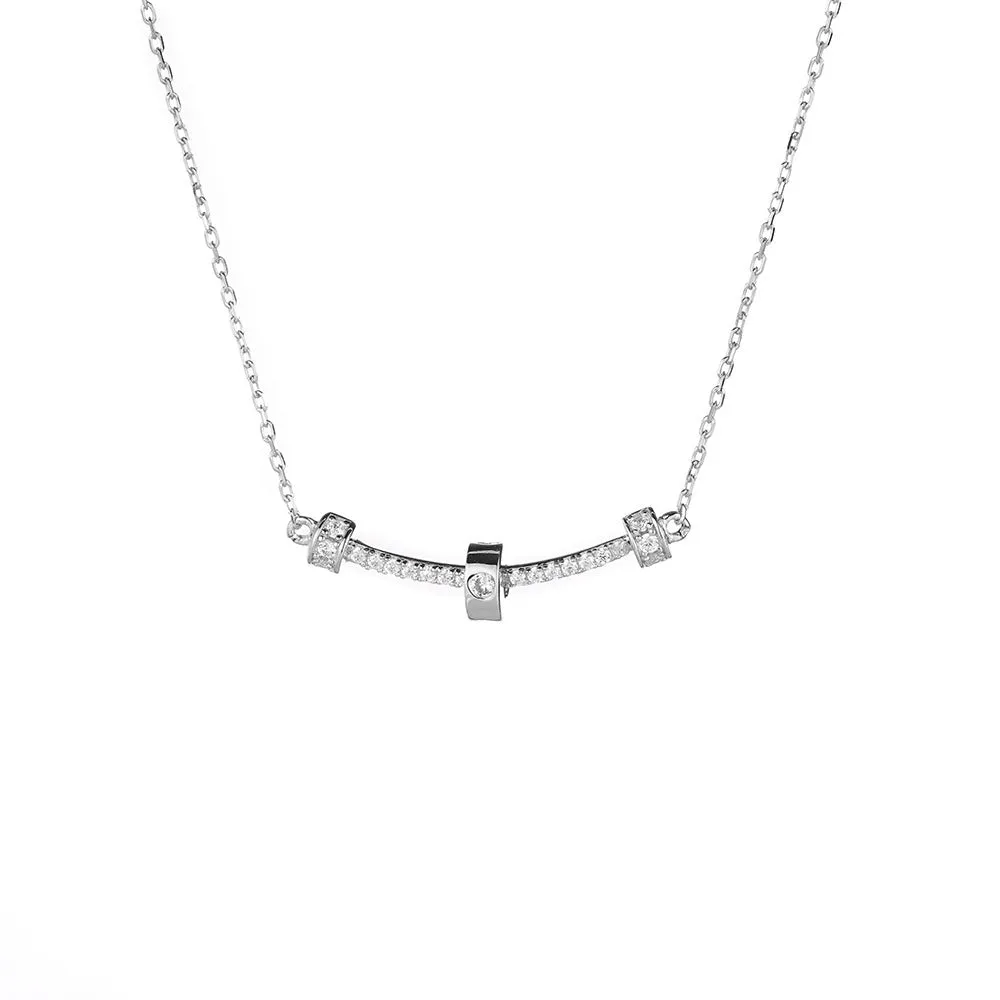 Curved Strip Pendant Zircon Silver Necklace