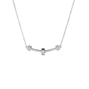 Curved Strip Pendant Zircon Silver Necklace