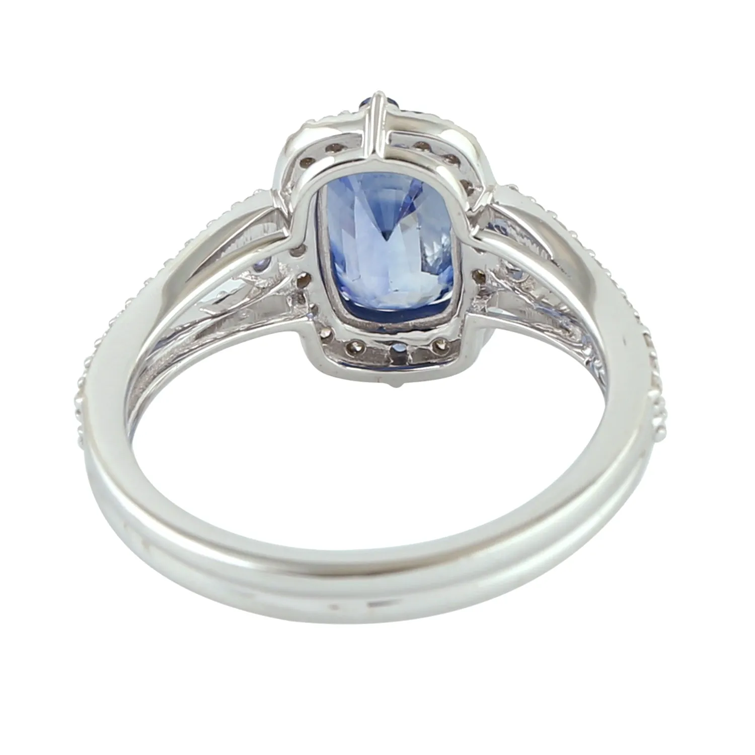 Cushion Cut Blue Sapphire Prong Diamond Engagement Ring 18K White Gold Jewelry