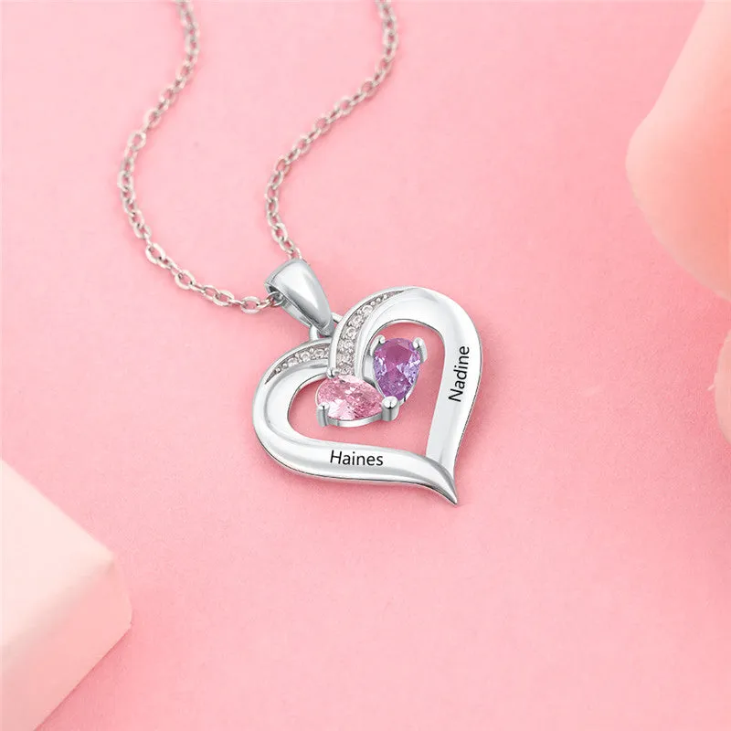 Custom 925 Sterling Silver Two Birthstone Necklace