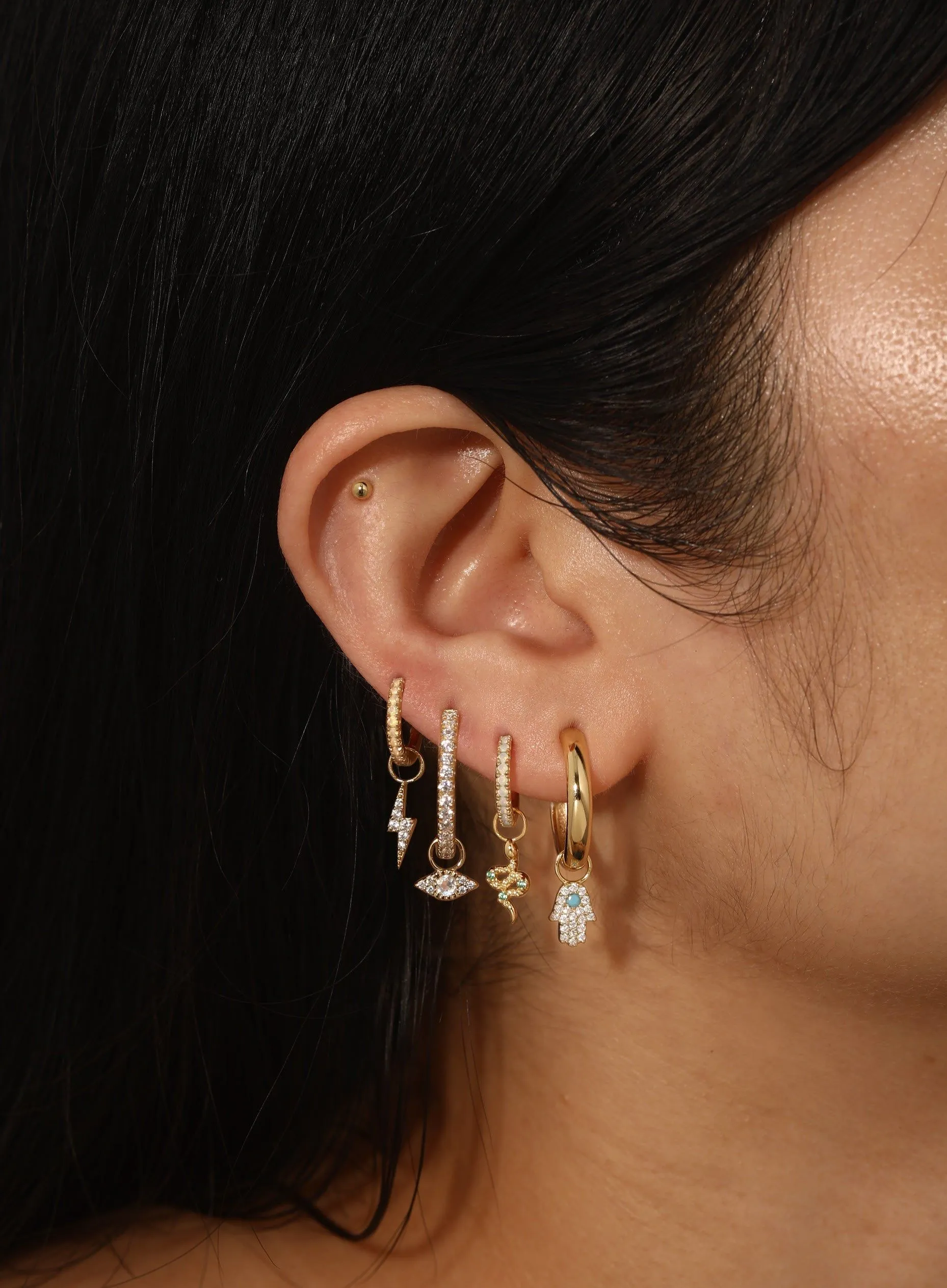 Cz & Moonstone Evil Eye Hoop Charm