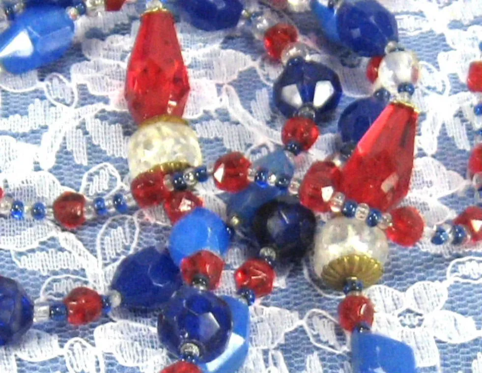 Czech Bohemia Crystal Lariat Necklace 50 Inches Long 9 Types Glass Beads 1930s