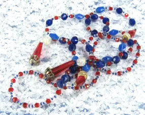 Czech Bohemia Crystal Lariat Necklace 50 Inches Long 9 Types Glass Beads 1930s