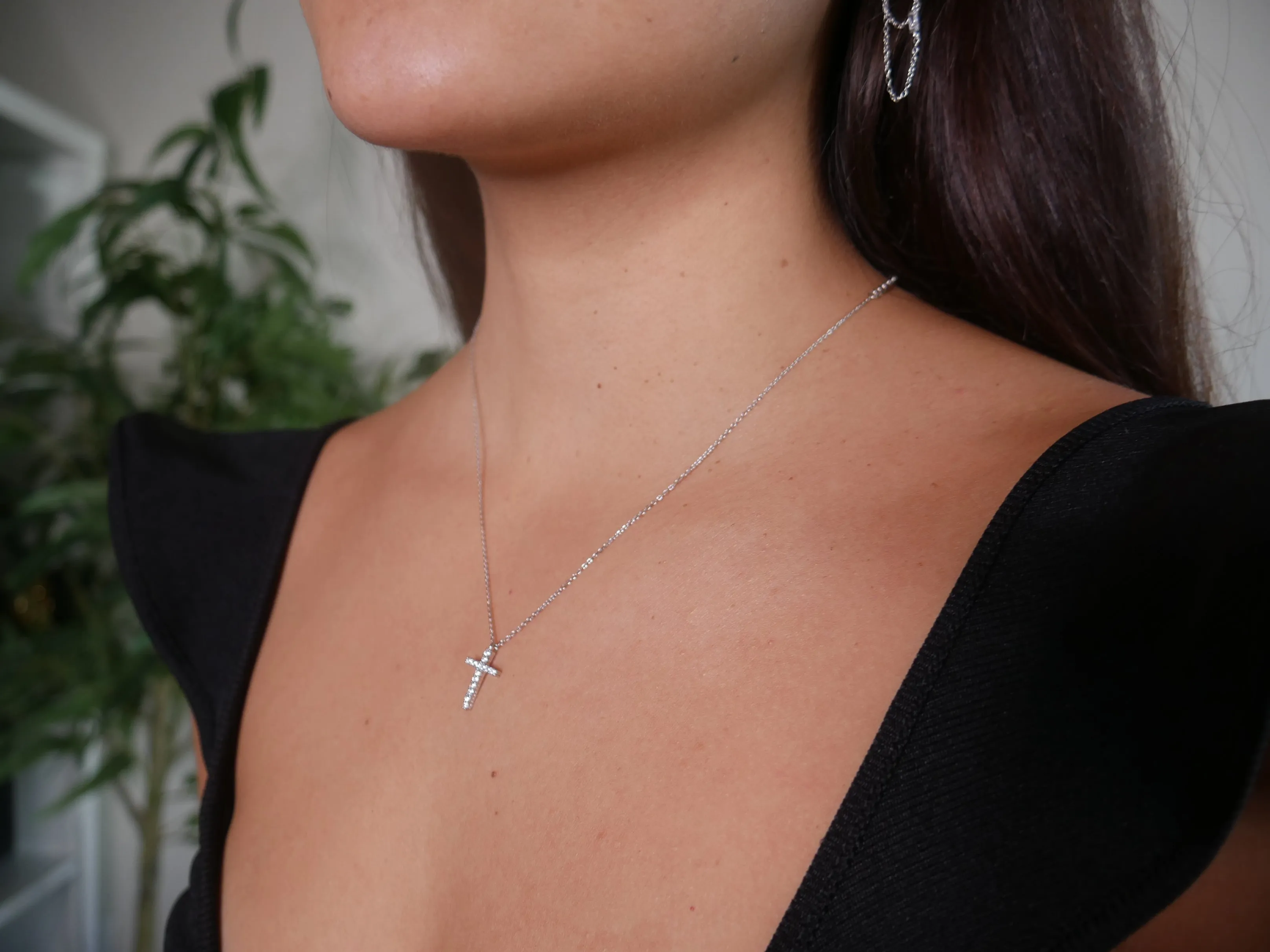 Daily Cross Necklace CZ Cubic Zirconia 18k Gold Plated 925 Sterling Silver Skinny Cross Necklace