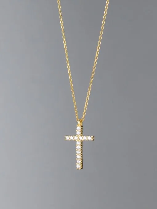 Daily Cross Necklace CZ Cubic Zirconia 18k Gold Plated 925 Sterling Silver Skinny Cross Necklace