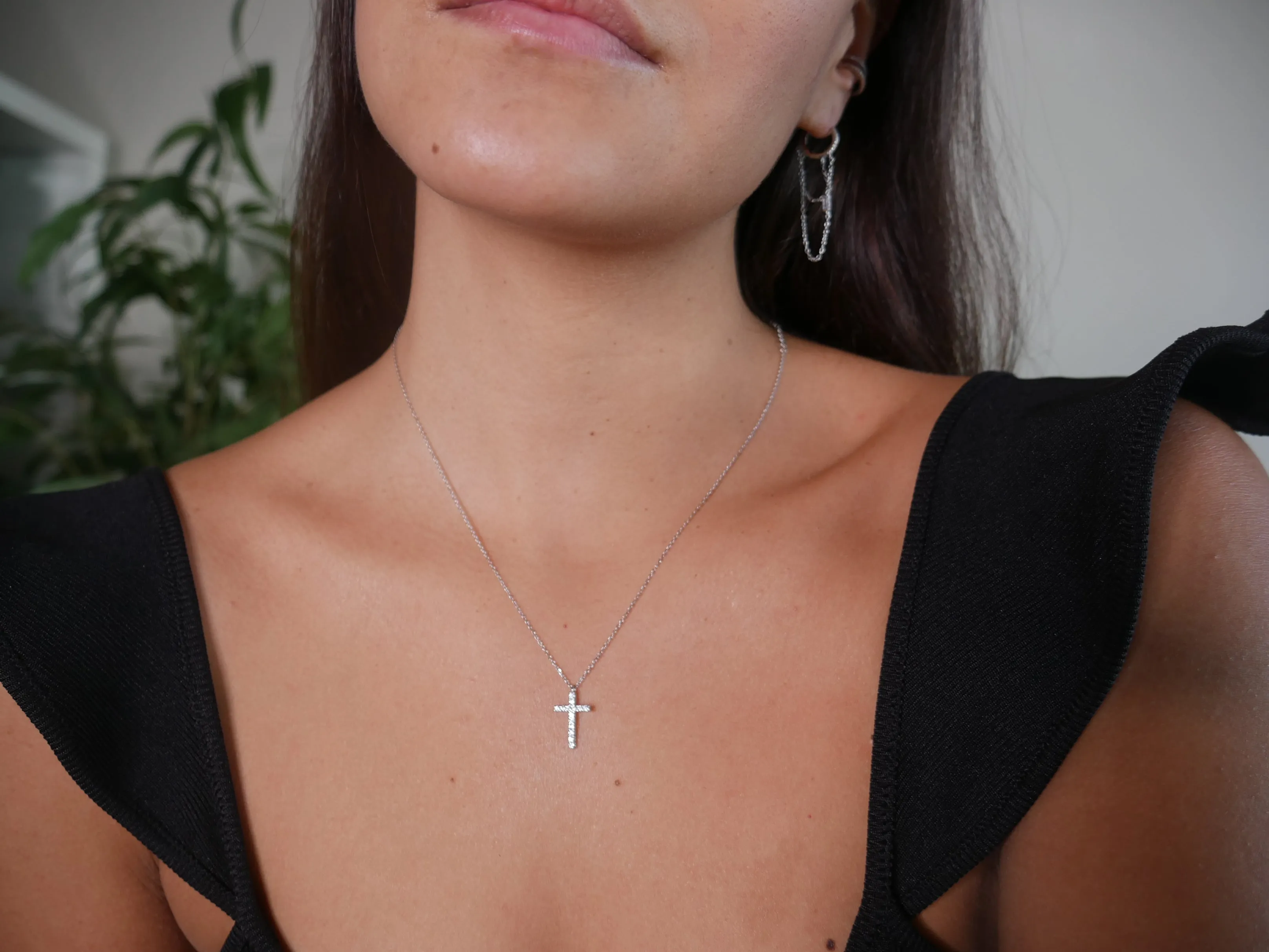 Daily Cross Necklace CZ Cubic Zirconia 18k Gold Plated 925 Sterling Silver Skinny Cross Necklace