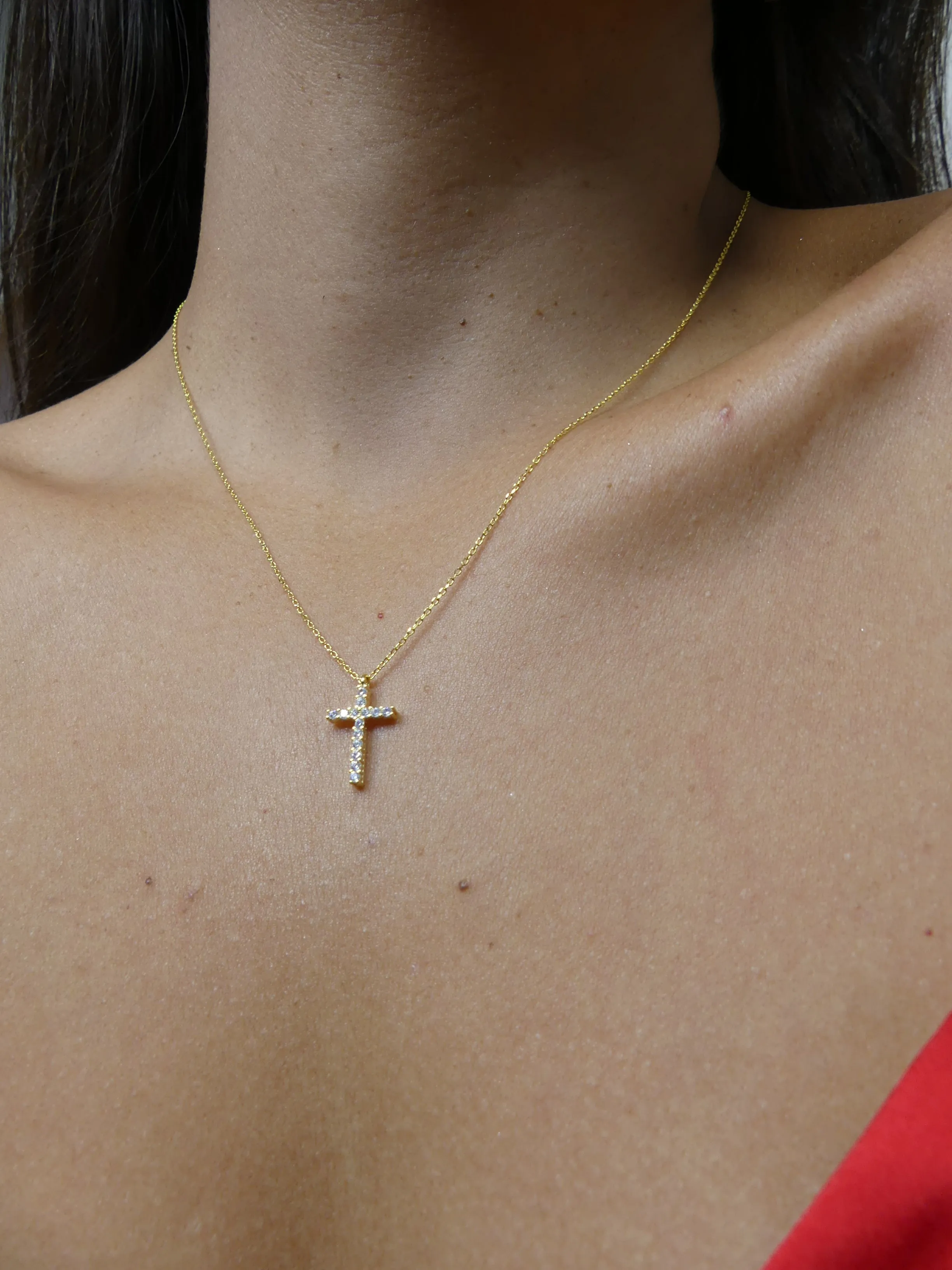Daily Cross Necklace CZ Cubic Zirconia 18k Gold Plated 925 Sterling Silver Skinny Cross Necklace