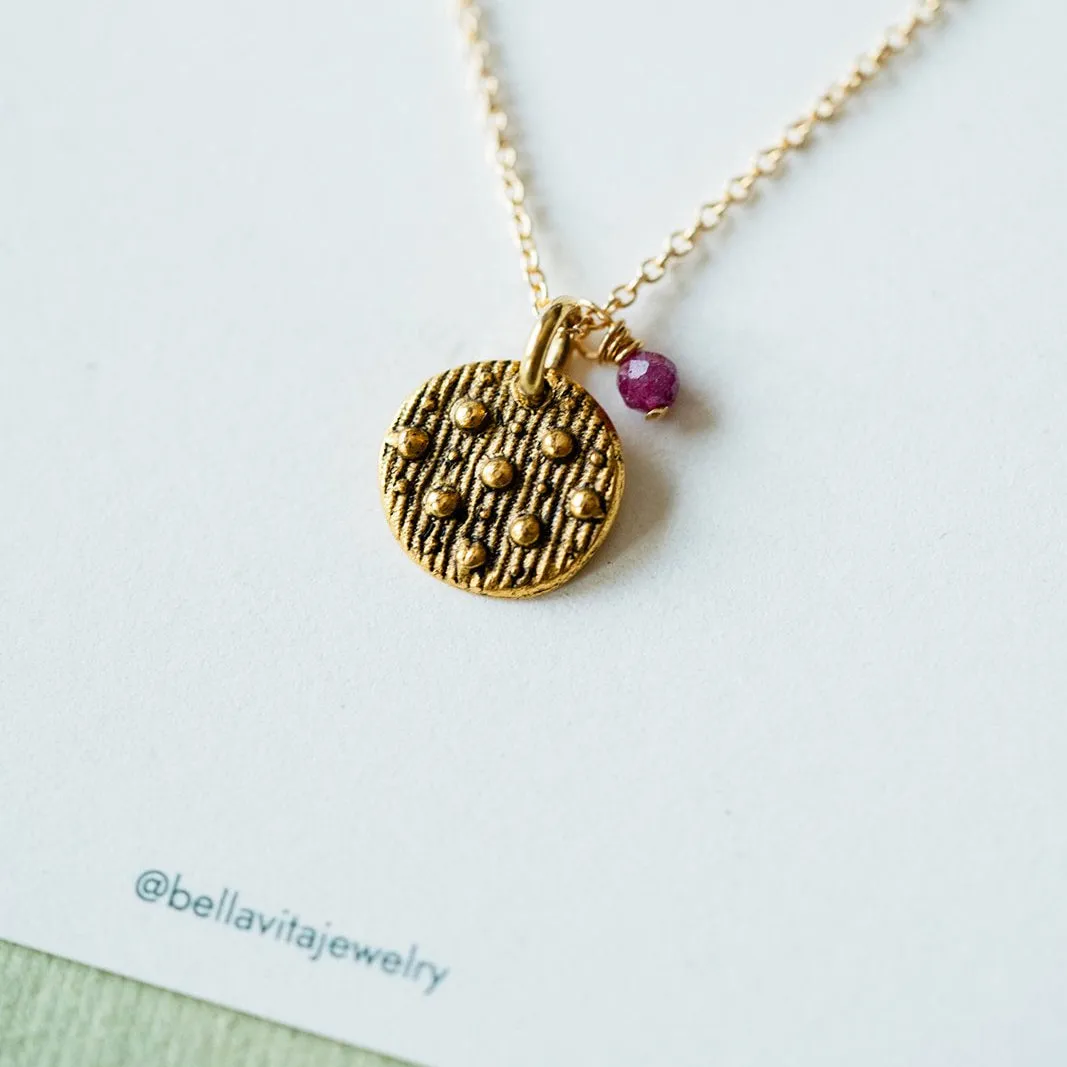 Dainty Birthstone Button Charm Necklace