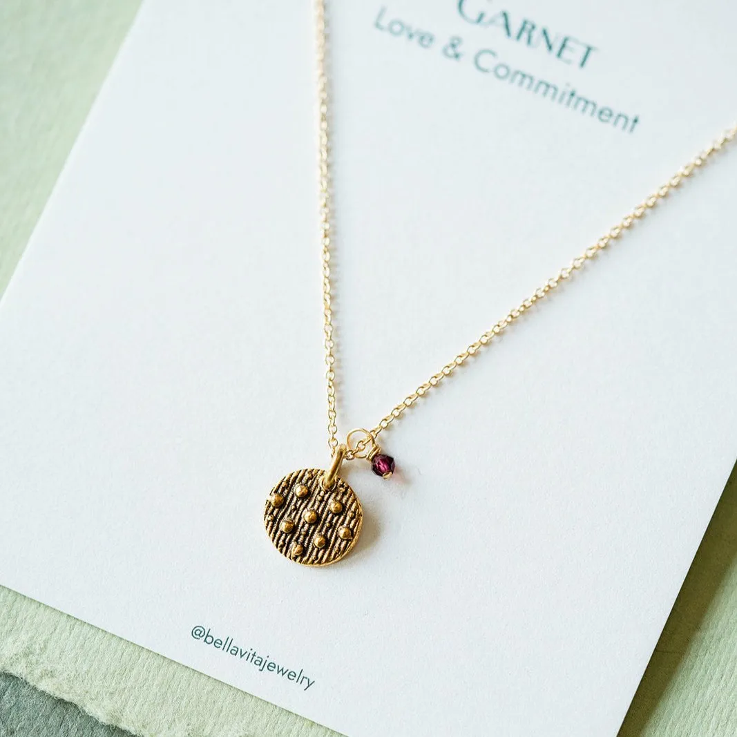 Dainty Birthstone Button Charm Necklace