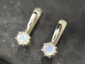Dainty Moonstone Earrings - Natural Rainbow Moonstone - Long Moonstone Studs