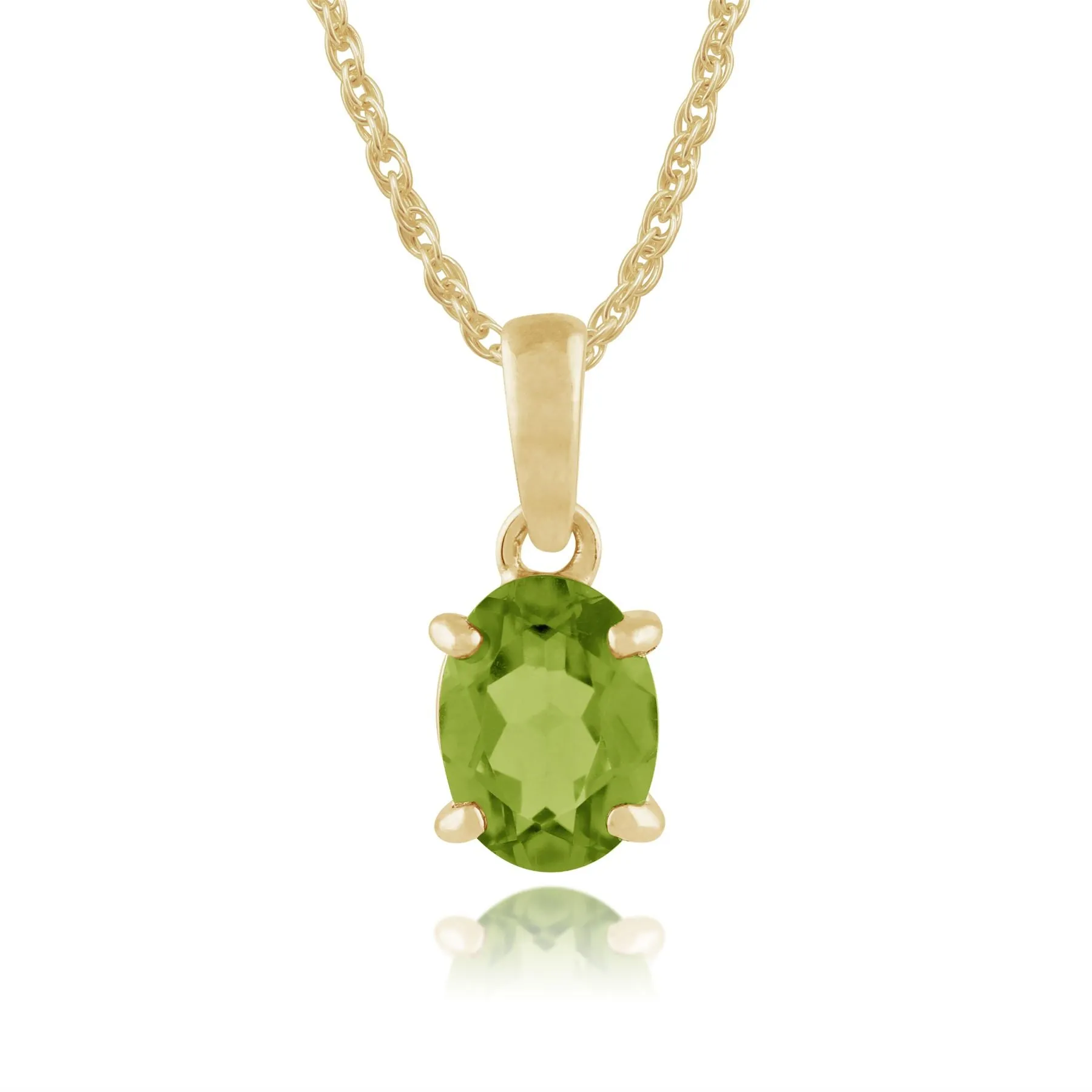 Damen 375 Gold 9ct Gelbgold Oval Peridot Klassische Klaue Anhänger Set Grün 45cm 8x6mm