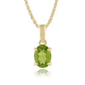 Damen 375 Gold 9ct Gelbgold Oval Peridot Klassische Klaue Anhänger Set Grün 45cm 8x6mm