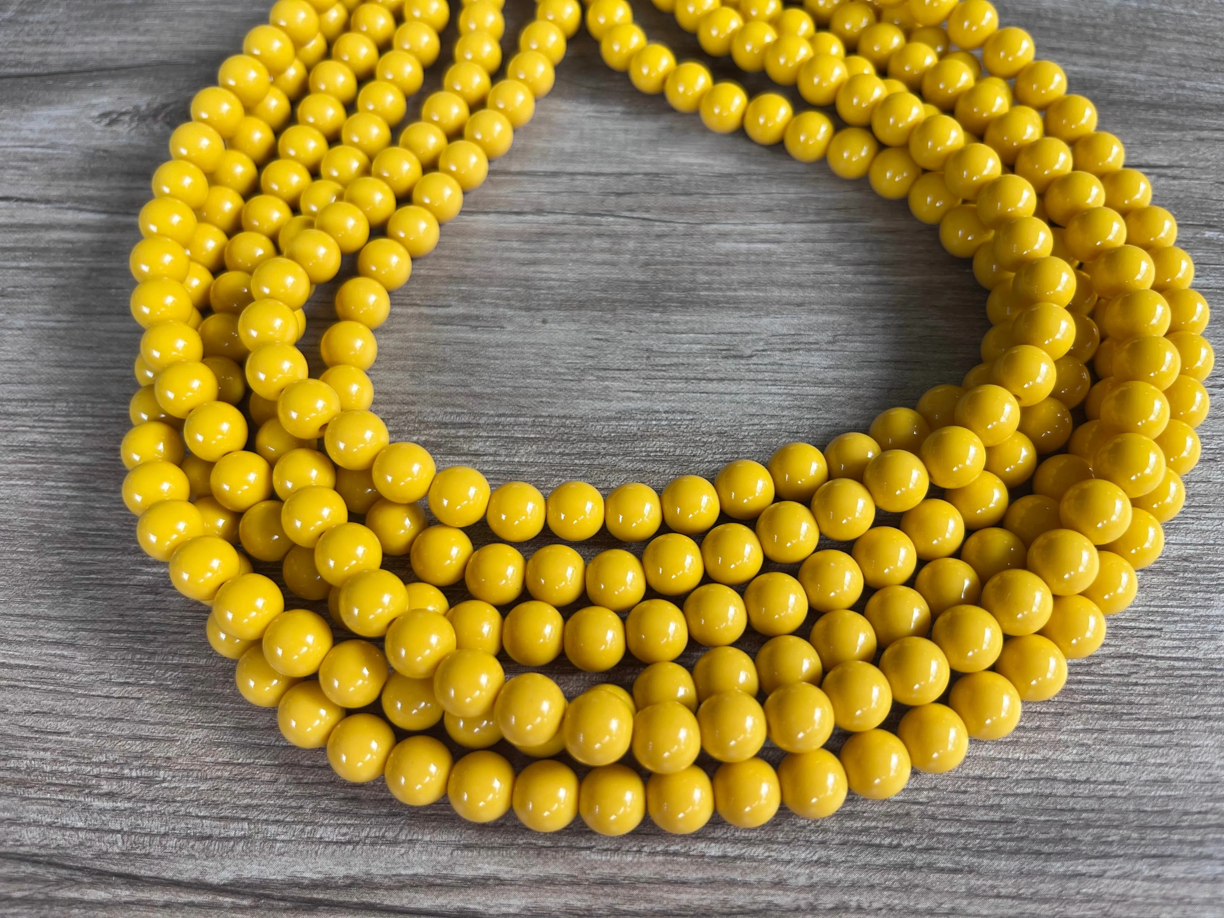 Dark Yellow Acrylic Lucite Bead Chunky Multi Strand Statement Necklace - Alana